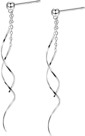 Ash Silver Orecchini Pendenti da Donna in Argento Sterling 925, Orecchini Nappa a Catena, Orecchini Lunghi con Infila Onda a Doppia Torsione Orecchini Catena Lungi Orecchini Goccia