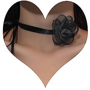 TseenYi Collana Girocollo Fiore Pizzo Nero Camelia Collana Boho Nero Fiore Pizzo Collare Collana Vintage Fiore Pizzo Velluto Gioielli Per Le Donne Ragazze Adolescenti Regali