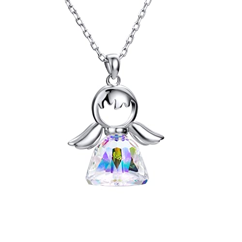 QIUJUNDE Collana in argento 925 con ciondolo a forma di angelo per donne,collana di angeli custodi con cristalli scintillanti, gioielli dell'amicizia per bambini ragazze donna regalo per il battesimo comunione