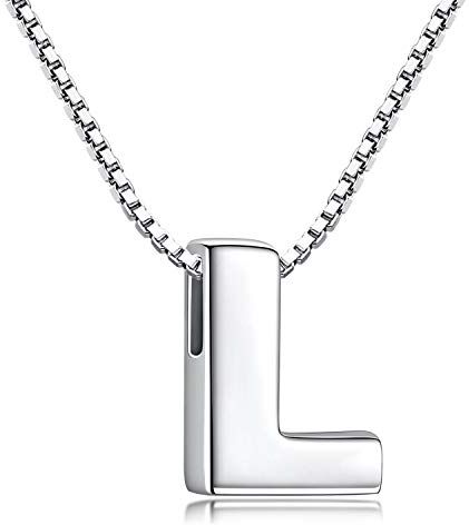 Candyfancy Collana Iniziale Argento 925 Donna Lettera Alfabeto Pendenti Nome A-Z Ciondolo Piccolo Catena 18 Pollice (Catena Ciondolo Lettera L)