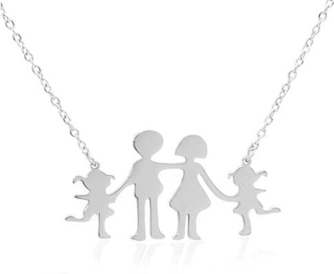 Generic Collana Famiglia in Acciaio Inossidabile con Ciondolo Genitori e Figli Mamma Papà Figlia Figlio, Simbolo di Amore per la Famiglia (Mamma + Papà + 2 Figlie Argento)