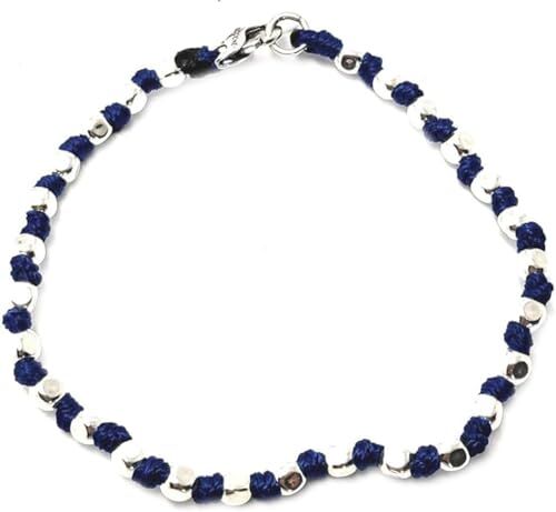 Spadarella Gioielli Spadarella spadino bracciale con pepite in argento 925 di diametro 4mm e cotone nautico blu acceso.Fatto a mano.Unisex.Lunghezza 17 cm.