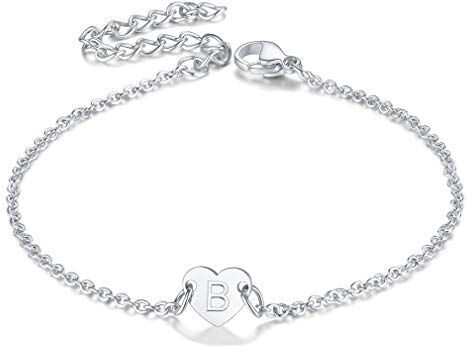 FaithHeart Bracciale a Cuore con Lettere A-Z Nome Iniziali da Donna in Acciaio Inox 18K Oro Placcato Catena Rolo Regolabile Gioielli Regali Minimalismo