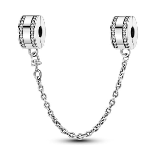 Lkwidi Donna Ciondolo- Clip a catena di sicurezza circolare minimalista Argento 925 Colgantes con Zirconia cubica per Charm Bracciale