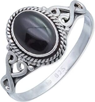 mantraroma Anello argento 925 con pietre preziose Onice pietra nero argento sterling da donna in vero argento ()