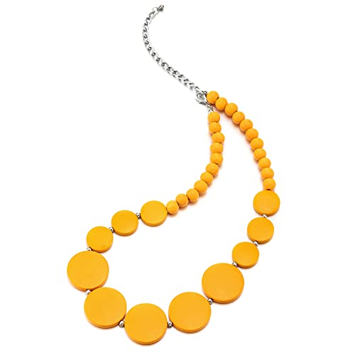 COOLSTEELANDBEYOND Giallo Legno Cerchio Disco Perlina Catena Pendente Girocollo Choker Collana, Festa Banchetti Unico Abito da Sera