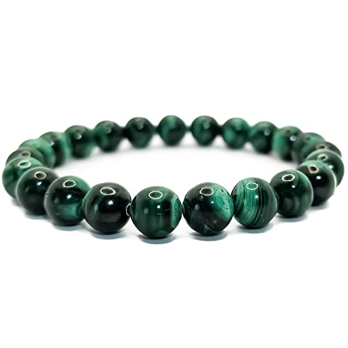 SPILLOX Bracciale Uomo Donna Elastico Da Vere Pietre Preziose Naturali Di 8mm Reiki Idea Regalo Di Compleanno Originale Diffusore Di Energia Guarigione Equilibrio (MALACHITE ORIGINALE)