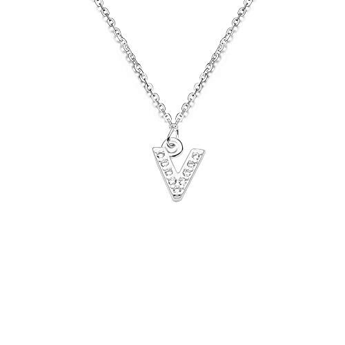 bifriend S925 Argento 26 Lettera Inglese Lettera Collana Di Cristallo Per Le Donne Ragazza Miglior Regalo (V)