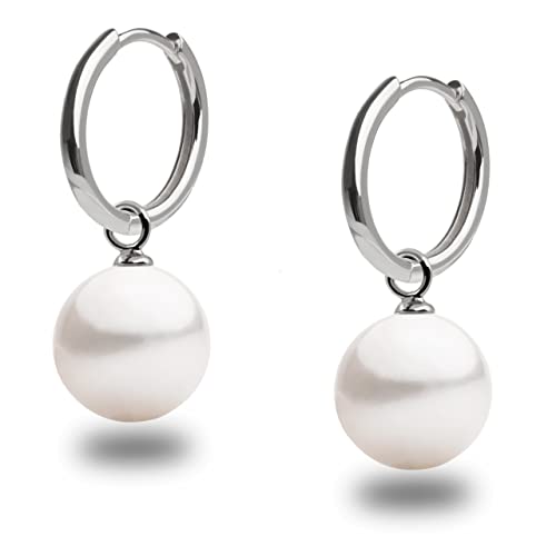 Secret & You Orecchini a cerchio da 16 mm con ciondoli intercambiabili di perle coltivate d'acqua dolce rotonde da 8,5 a 9 mm per donne  Argento Sterling 925 rodiato