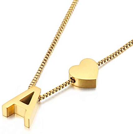 Qings Collana con Pendente Iniziale in Oro, Ciondolo Squisito Lettera A-Z Personalizzato Gioielli Femminili Minimalisti Collana con Lettere A