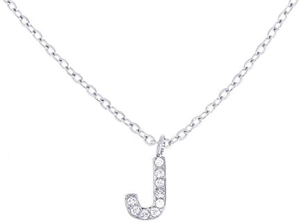 Stellazeta Collana Donna con Iniziale J in acciaio color argento con strass, Catenina con Ciondolo Lettera in Cristalli Luminosi, Collanina girocollo ragazza