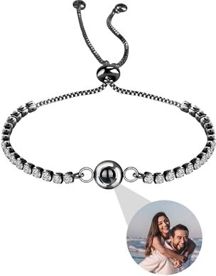 Godchoices Bracciale con foto personalizzato, braccialetto con foto a cerchio personalizzato, braccialetto per proiezione fotografica con immagine all'interno, regali fotografici personalizzati per donne/uomini