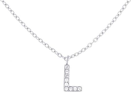 Stellazeta Collana Donna con Iniziale L in acciaio color argento con strass, Catenina con Ciondolo Lettera in Cristalli Luminosi, Collanina girocollo ragazza