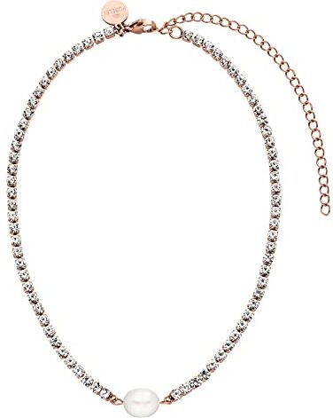 Purelei ® Collana Shimmering Pearl (oro rosa), girocollo impermeabile da donna con pietre e perla, collana da donna in acciaio inox, regalo per donne, lunghezza regolabile 30-40 cm