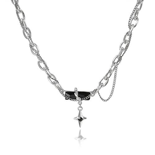 SHANHUHAI 1 catena di filo punk, collana con croce di pietra nera, collana di dichiarazione, collana divertente, catena di filo, gioielli Goth, accessori Goth