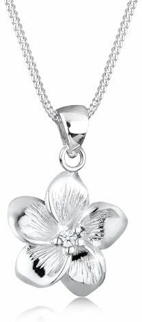 Elli Collana Donne Fiore di Frangipani con Diamante (0.03 carati) in Argento Sterlino 925