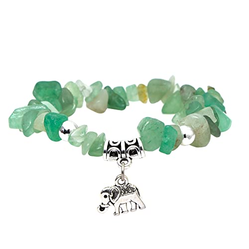 MILAKOO Bracciale con pietre preziose di avventurina verde Bracciale con elefante da donna Bracciale con 7 chakra pietre curative