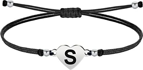 cotigo Bracciale lettera S iniziale con cordino cerato Bracciale donna o uomo con iniziale nome Bracciale lettera in acciaio inox incisa