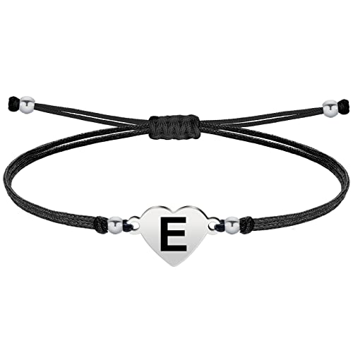 cotigo Bracciale lettera iniziale E cordino in acciaio cerato Bracciale donna o uomo con iniziale nome Bracciale con lettera incisa