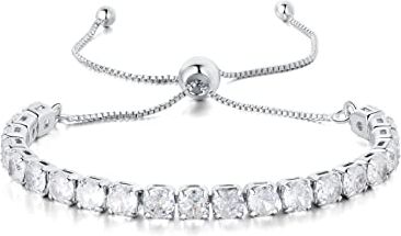 GW Bracciale Tennis Donna Braccialetto Donna Argento con Zirconi Personalizzato Braccialetti Regalo Donna Bomboniere Compleanno Laurea Mamma (Regolabile, Cristallo Argento)