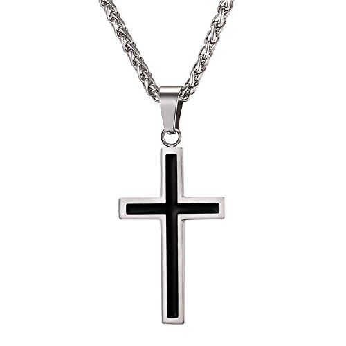 U7 Uomo Collana Pendente Crocifissa Cindolo Croce Semplice, Catena Regolabile, Acciaio Inossidabile, Gioiello Cristiano Cristo Hip Hop Confezione Regalo (Argento)