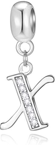 GLOWDAS Lettera X Charms Iniziale X Alfabeto Ciondolo Perline, 925 Argento Sterling Letra Ciondolo con CZ Chiaro, Fit Pandora Braccialetto di Natale, Regali per la sposa/Madrina/St Patrick's Day