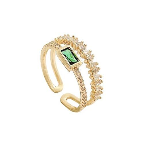 W WEILIRIAN Anello vintage quadrato smeraldo smeraldo cristallo anello caviglia anello di strass impilabile anello smeraldo gemma anello dito strato verde Cz anello aperto oro regolabile fede nuziale