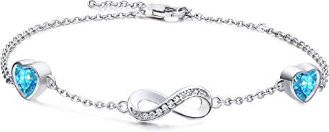 Qings Bracciale Infinito Argento Sterling con Tanzanite Braccialetto Simbolo Infinito di Pietre di Nascita con Cuore Topazio Azzurro Zirconi Gioielli Regalo Festa Della Mamma per Mamma Donna