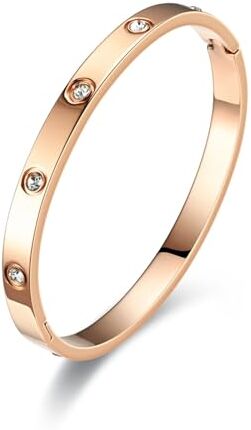 RIXERKOC Cubic Zirconia Stones Bangle con oro 18k placcato oro rosa Argento Titanio Acciaio Gioielli con cristallo Regali per la festa della mamma San Valentino Coppie di nozze