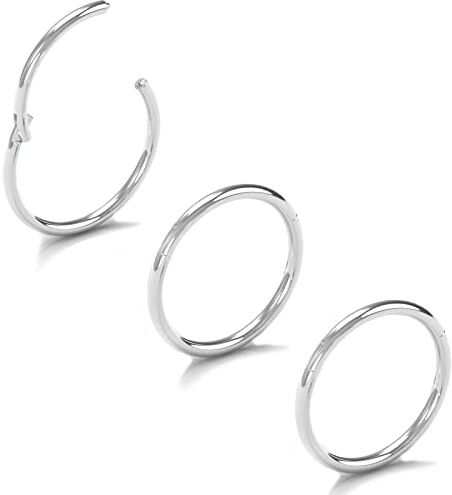 NewkeepsR 3 Pezzi-0.8mm×10mm Anello da Naso con Clip in Acciaio Chirurgico,Orecchini a Cerchio Completo con Cartilagine da 20 Gauge per Uomini e Donne,Clicker con Cerniera a Scatto