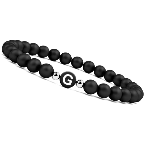 GD GOOD.designs EST. 2015 Bracciale con Iniziale G I Braccialetto Uomo e Donna con Lettera I Perline in onice Nero Bracciali iniziali e' il regalo perfetto