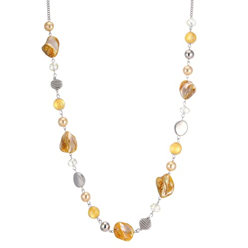 FULU AUTUMN Collana da Donna in Argento con Perline Lunghe Collana di Metallo Bohémien Conchiglia Donna Regali Compleanno(Giallo)