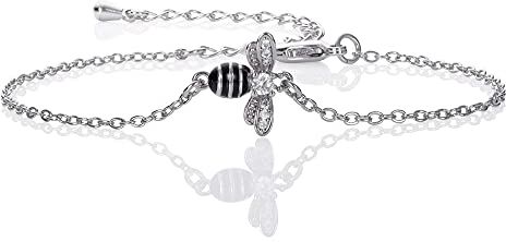 namana Bumble Bee Bracciale per donne e ragazze adolescenti, carino bracciale a forma di ape con zirconi e smalto nero, regalo per donna con confezione regalo., 6 inches, Ottone, zirconia cubica