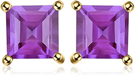 JewelryPalace 0.6ct Orecchini a Lobo Donna Argento 925 con Naturale Ametista Viola, Piercing Orecchini a Bottone Donna con Pietre Dure a Taglio Quadrato, Orecchini Viola in Oro Set Gioielli Donna