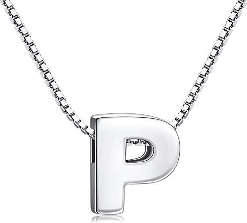 Candyfancy Collana Iniziale Argento 925 Donna Lettera Alfabeto Pendenti Nome A-Z Ciondolo Piccolo Catena 18 Pollice (Catena Ciondolo Lettera P)