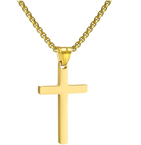 RWQIAN Croce Collana Uomo Croce Pendente Oro Acciaio Inossidabile 50cm Catena Croce Gioielli Ciondolo