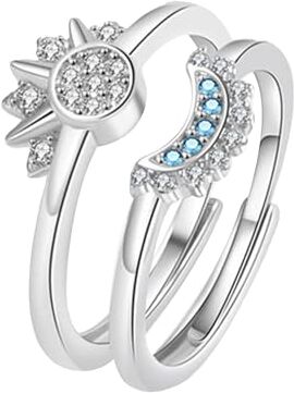 MeeQee Anelli Sole e Luna Celesti Anello da Donna a Strati Scintillante e Anello Luna Blu con Placcatura in Oro/Argento Anello Aperto con Diamanti San Valentino Anniversario