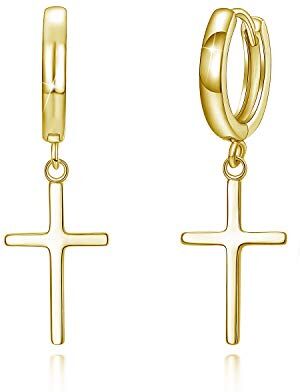 SIMPLGIRL Orecchini a cerchio in argento Sterling 925, a forma di croce, minimalista, con ciondolo a forma di croce, orecchini a forma di croce, da donna, da uomo, ragazza, oro rosa), Argento sterling