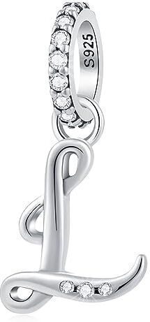 GLOWDAS Lettera L Charms Alfabeto Ciondolo, 925 Argento Sterling Iniziale l Pendente CZ Perlina Fit Pandora Donne Braccialetto di Pelle con Letra, Regali per Bambina/Madre/Figlia in Legge/Zia