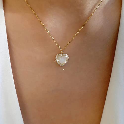 TseenYi Cuore Opale Collana Ciondolo Pietra Di Luna Cuore Ciondolo Collana Vintage Cuore Opale Oro Cuore Cristallo Pietra Di Luna Collana Cuore Amore Collana Girocollo Gioielli Per Le Donne Ragazze