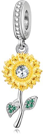 Amuefer Girasole Charm Compatibili Bracciale Collana Pandora, Argento Sterling Ciondolo Compleanno Natale Gioielli Regali per le Donne Moglie Amici