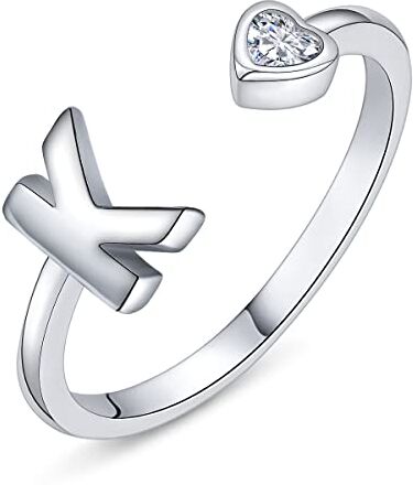 PEARLOVE Argento Sterling 925 Lettera da Donna Anello Aperti con Cuore Anelli,Aperto Regolabile Anello con Iniziale,Alfabeto Impilabili dalla A alla Z