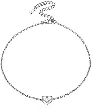 ChicSilver Cavigliera Donna in Argento Sterling 925, Ciondolo Cuore Piccolo Lettera Iniziale Delicato alla Moda, Catena Rolo Regolabile Sottile 22 + 5 CM, con Confezione Argento R