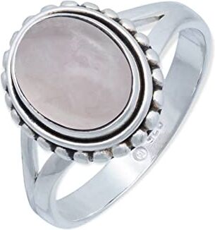 mantraroma Anello argento 925 con pietre preziose quarzo rosa pietra argento sterling da donna in vero argento ()