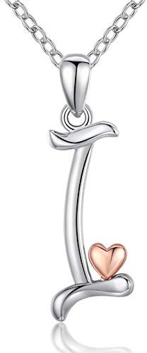 CELESTIA Donna Collana Iniziali Lettera I, Alfabeto e Cuore Ciondolo Gioielli di Argento Sterling 925 e Oro Rosa