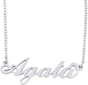 Stellazeta Collana con Nome Agata in Acciaio color Argento, Catenina Donna Personalizzata Girocollo Regolabile con Ciondolo, Gioiello per Regalo