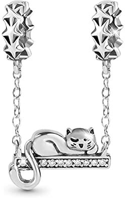 GNOCE Charms Ciondolo Gatto Adorabile Argento Sterling Animali Catena di Sicurezza Charm Beads Fit Bracciale/Collana per Donne Ragazze Figlia