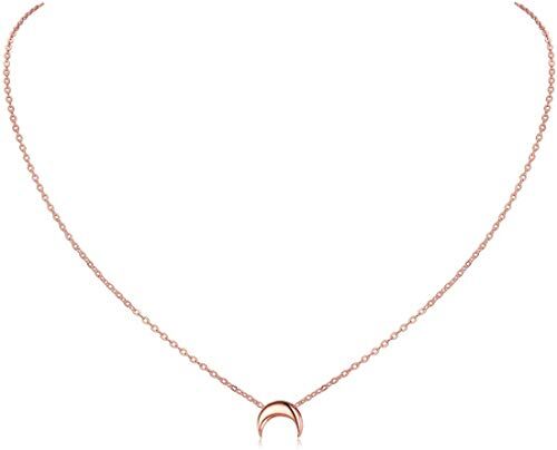 ChicSilver Collana Donna in Argento Sterling 925, Cindolo Luna Piccolo Delicato, Collana Amicizia, Catena Clavicolare, Oro Rosa Regalo Perfetto