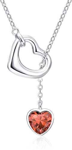 Qings Collana Cuore Donna Argento 925 Granato Collana Ciondolo a Cuore Pietra Portafortuna Gennaio Birthstone con Zirconia Brillante Natale Compleanno Gioielli Regalo per Ragazze Madre Figlia