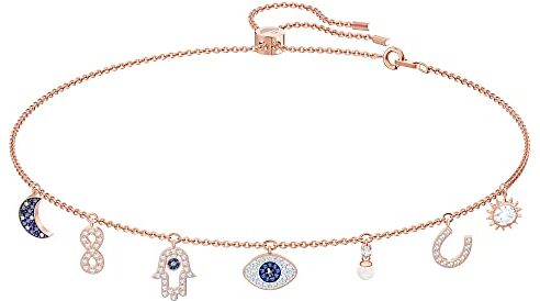 CollanaSwarovski Symbolic, Luna, infinito, mano, evil eye e ferro di cavallo, Blu, Placcato color oro Rosa